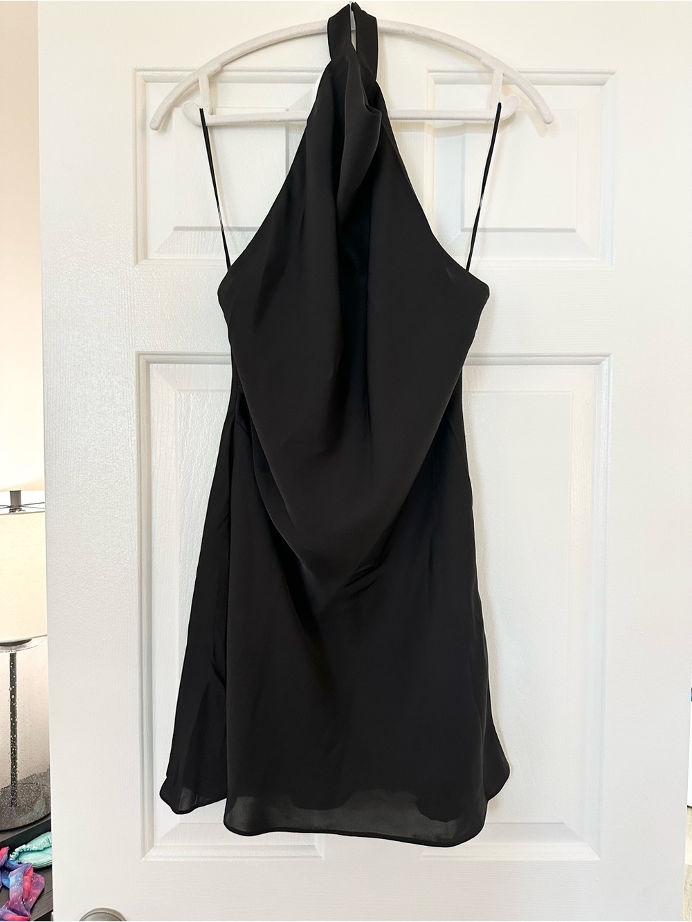 Aritzia Black Halter Mini Dress with Draped Cowl Neck